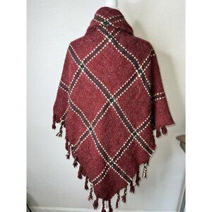 Cracker Barrel Thick Dark Red Shawl With Tassels Wrap Soft One Size Cover Up R